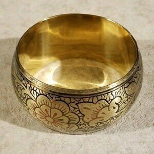 Carved Lotus Flower India Brass Bangle
